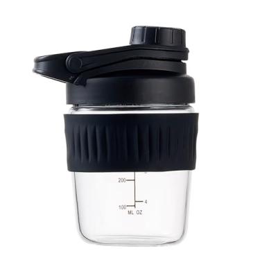 Imagem de Coqueteleira de vidro pequena de 350 ml, vidro borossilicato de proteína em pó para academia, treino, pequenas misturas para misturas de proteínas com bola de mistura (A-PRETO, 4)