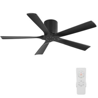 Imagem de ELEHINSER Ventilador De Teto De Perfil Baixo De 52 Polegadas Sem Luz, 5 Lâminas De Madeira Maciça, 6 Velocidades, Motor Dc Silencioso, Temporizador, Ventilador De Teto Moderno Embutido Sem Luz Com C