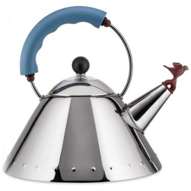 Imagem de Chaleira 1.5L com Apito e Cabo ergonômico, Aço Inoxidável, ALESSI 9093, Azul