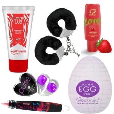 Imagem de Kit Sex Shop 6 Itens Casal Brinquedos Presente Namorados Algemas Egg S