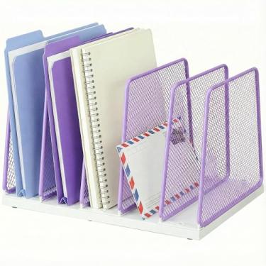 Imagem de AUPSEN Organizador vertical de arquivos para mesa, suporte de pasta de arquivos de madeira com 5 seções, classificador de armazenamento, organizador de mesa de papel, organizadores de espaço de