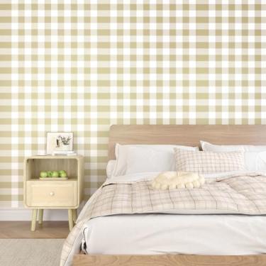 Imagem de EPPKILY Papel de parede quadriculado marrom papel de parede xadrez boho papel de contato quadriculado marrom papel de contato geométrico autoadesivo removível para armários quarto paredes cozinha 44,5