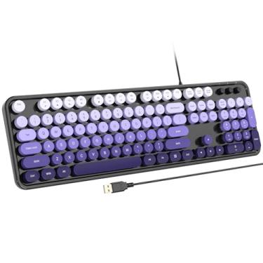 Imagem de Atelus Teclado de computador com fio, teclado USB retrô com teclado numérico grande, indicadores de tampas, suportes dobráveis, teclado de máquina de escrever de tamanho completo para Windows PC e
