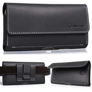 Imagem de Gentlestache Coldre de telefone de couro para iPhone 16 Pro Max - clipe de cinto para celular Galaxy S24 Ultra - capa de celular - bolsa de telefone de couro com dois bolsos para telefone com capa