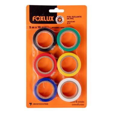 Imagem de Fita Isolante de PVC Antichamas 5M x 19mm Colorida 6 Unidades Foxlux