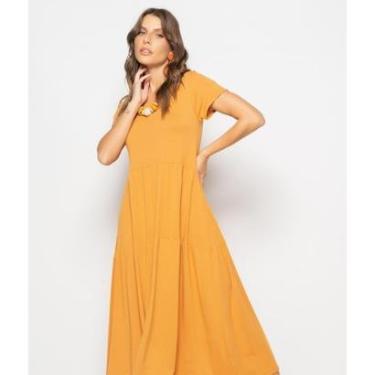 Imagem de Vestido Salvatore Fashion Midi Manga Curta Babado Feminino-Feminino