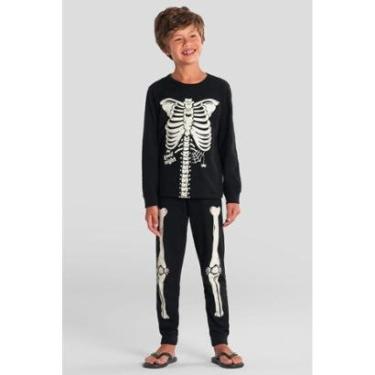 Imagem de Pijama infantil unissex de esqueleto brilha no escuro Brandili-Unissex