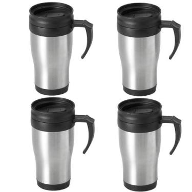 Imagem de Kit 4 Caneca Termica Para Cafe Com Alça Inox Com Tampa Parede Dupla Ce