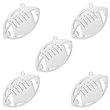 Imagem de kkjoy 5 peças de pingentes de bola esportiva DIY para fabricação de joias e artesanato, aço inoxidável basquete, futebol, beisebol, rúgbi, pingente de artesanato, acessórios para fazer pulseira colar