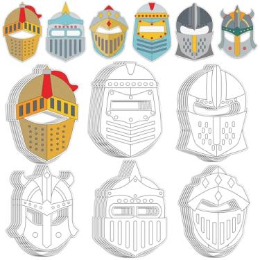 Imagem de 36 Set Medieval Knight Armor Coloring Mask Craft for Kids Color Your Own Paper DIY Kit Religious Bible Armor of God Knight Mask Crafts Helmet of Salvation Craft for Fun Home Activities Party Supplies