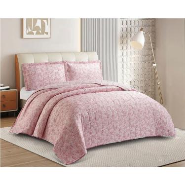 Imagem de Kit Cobre Leito Colcha Anarruga Estampada Aurora 3 Peças Queen 240x260cm Sonhare