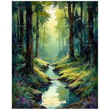 Imagem de TAOPAOLAB Kit de pintura de floresta encantada por números para adultos – Faça você mesmo fluxo de floresta e flores silvestres em tela, 40,6 x 50,8 cm, conjunto de tinta acrílica, adequado para