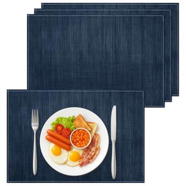 Imagem de Bloss Jogo americano de linho azul, conjunto de tapetes de mesa de 10 a 30 x 45 cm, laváveis e resistentes ao calor, para mesa de jantar, fácil de limpar, para decoração de mesa de jantar e festas de