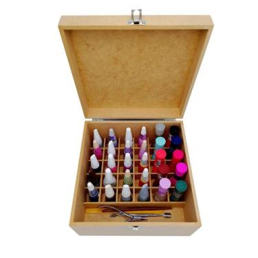 Imagem de Caixa Organizadora Esmalte Mdf Cru 30 Divisórias + Espaço Extra Com Fe