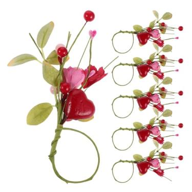 Imagem de TOYANDONA Conjunto de 6 Porta-guardanapos Com Flores E Corações para O Dia Namorados: Porta-guardanapos Artesanais Com Coração Vermelho E Flor Rosa, Ideais para Decoração de Mesa Em Casamentos,