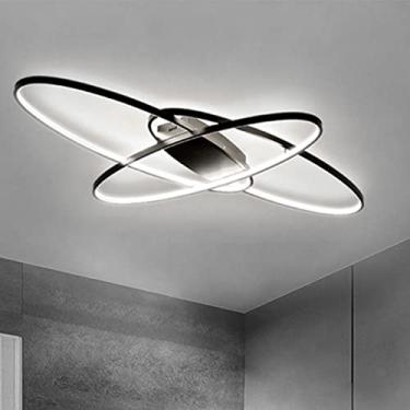 Imagem de Luminária de teto LED moderna para sala de estar, design oval elegante, lustre regulável com controle remoto, ideal para quarto, sala de jantar, banheiro e cozinha. Dimensões: 95 cm (C) x 65