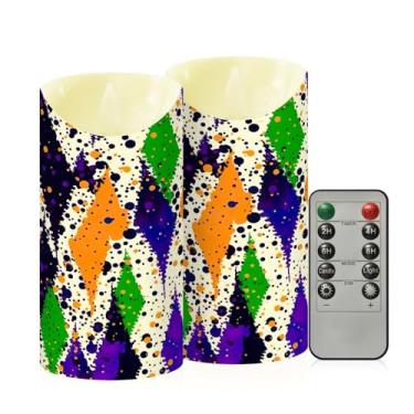 Imagem de Wassud Pacote com 2 velas geométricas sem chama de carnaval com controle remoto, velas realistas cintilantes com temporizador, velas decorativas para Natal, casamento, festa, decoração de casa média