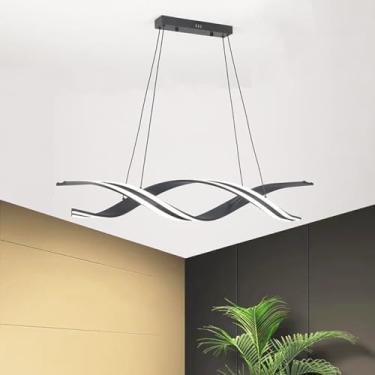 Imagem de Luminária pendente LED para mesa de jantar, sala de estar, com intensidade regulável, design moderno com controle remoto em formato de onda e altura ajustável (preta, 100 cm de comprimento).