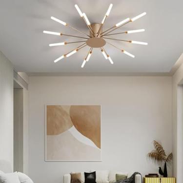 Imagem de Luminária de teto LED criativa com fogos de artifício, moderna e dimerizável, com 42 chamas, temperatura de cor de 3000 a 6000K, controle remoto, ideal para quarto, sala de estar e sala de j
