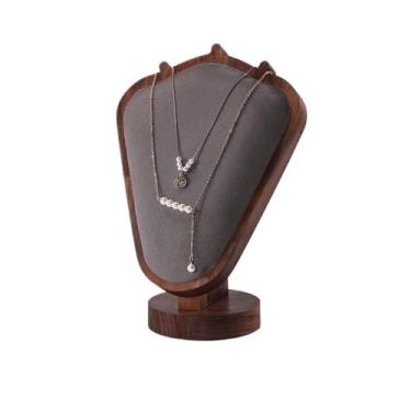 Imagem de KEG801302 Suporte de exibição de joias, colar de nogueira, busto, retrato, moldura, balcão, janela, adereços de exibição de joias, pingente, porta-joias, organizador (cinza)