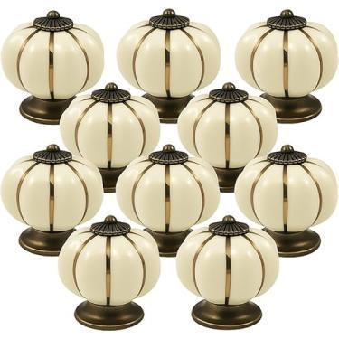 Imagem de Kit 10 Puxador de Porcelana Cerâmica Abóbora Gaveta Armário Móveis Retrô Vintage Colonial Marfim C1011 – Casa Nobile