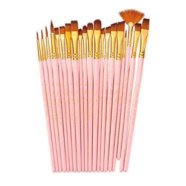 Imagem de Conjunto de 20 pincéis artista com cabelo náilon para pintura acrílica aquarela gouache óleo facial Ótimos suprimentos desenho artístico múltiplos meios cabo fácil limpar
