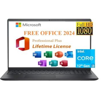 Imagem de Dell Notebook Inspiron 15 2024, Microsoft Lifetime Office 2024 e Win 11 Pro, 39.6 cm FHD 1920 x 1080, Intel 6-Core i3-1215U até 4,4 GHz, webcam, bateria de longa duração, preto (8 GB RAM | SSD PCIe de