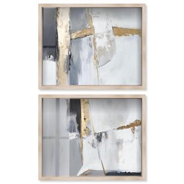 Imagem de Conjunto de 2 decoração de parede Boho com estampa de caixa de sombra, glamour dourado da Art Remedy, moldura loira, 78 x 63 cm