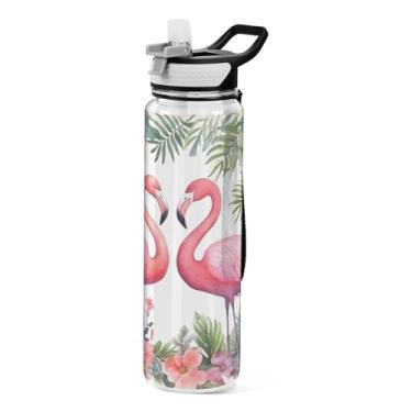 Imagem de Burbuja Garrafa de água Two Flamingos de 946 ml com tampa de palha, à prova de vazamento e livre de BPA para academia, esportes ao ar livre