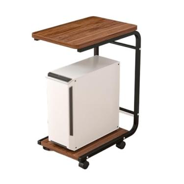 Imagem de VHDY85KA Suporte de torre de PC para escritório, suporte de 2 níveis, em forma de C, com moldura de metal e rodas giratórias para escritório em casa, serve para a maioria dos acessórios de PC (marrom)