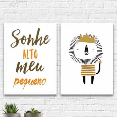 Imagem de Kit 2 Quadros Infantil Leãozinho Sonhe Alto 45X34Cm Branca