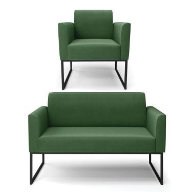Imagem de Sofá Namoradeira Com Poltrona Base Industrial Preto Marisa Suede Verde