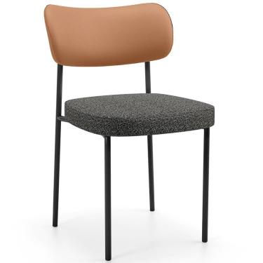 Imagem de Cadeira Decorativa Estofada Para Sala De Jantar Melina L02 Couríssimo Mocca Linho Mescla Chumbo - Lyam Decor