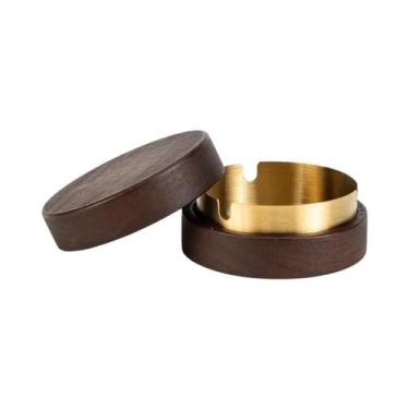 Imagem de Cinzeiro De Nogueira Para Escritório, Casa E Bar, À Prova De Vento, Co