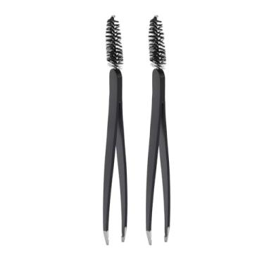 Imagem de Pinça de sobrancelha de aço inoxidável, design ergonômico, pinça profissional de cílios para extensões de cílios e cuidados com sobrancelhas, preta