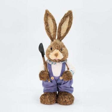 Imagem de Coelho De Páscoa Enfeite De Palha Coelhinho Trabalhador 46cm