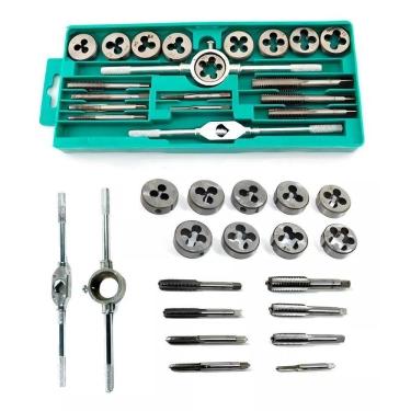 Imagem de Kit Jogo De Tarracha Femea E Macho Pente Abre Rosca Fina 20 Pecas Cossinete Manual Com Maleta Blister Profissional