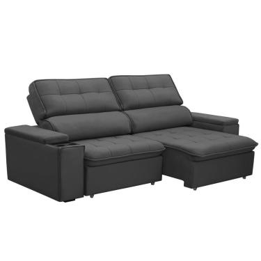 Imagem de Sofá Retrátil Reclinável Para Sala 3 Lugares 210cm Nour F04 Veludo Cinza Escuro - Lyam Decor