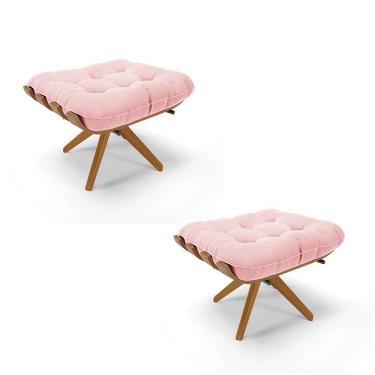Imagem de Kit 02 Puffs Giratório Suede Base Madeira Ma25 - D'rossi Rosa Bebê