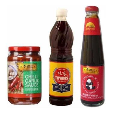 Imagem de Kit Molho Chili Garlic 368g  Nanpla 700ml Panda Ostra 510g - Towa