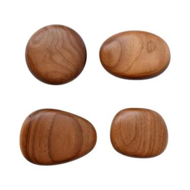 Imagem de Puxador de gaveta em madeira maciça criativa nórdica em forma de seixo