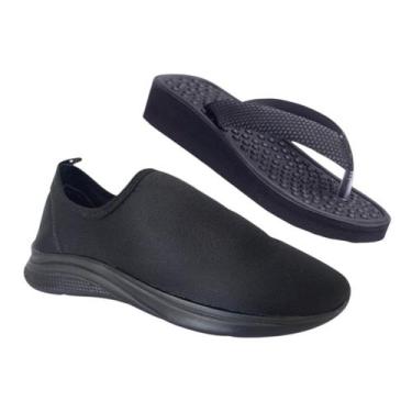 Imagem de Kit Tênis Feminino Calce Fácil Confortável + Chinelo Ortopédico Massag