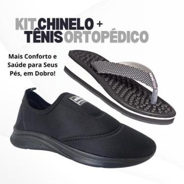 Imagem de Kit Tênis Feminino Calce Fácil Confortável + Chinelo Ortopédico Massag