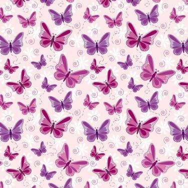 Imagem de Papel De Parede Rosa Claro Com Borboletas Vermelhas E Lilas