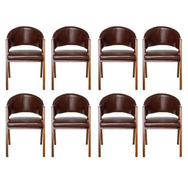 Imagem de Kit 8 Cadeiras Sala de Jantar Premium com Braco Madeira Macica Corino Movellu Home