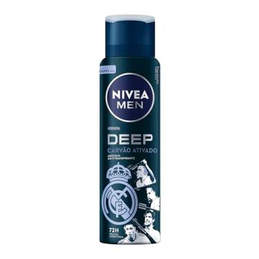 Imagem de NIVEA MEN Desodorante Antitranspirante Aerossol Masculino Deep Original - Proteção prolongada de 48h, fórmula com carvão ativado, combate impurezas, antibacteriano, perfume prolongado