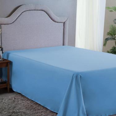 Imagem de Lençol Queen Sem Elástico 400 Fios Azul Claro