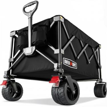 Imagem de Overmont Carrinho dobrável para festivais: 150 kg, vagão de acampamento de grande capacidade para compras de piquenique na praia, jardim, piquenique, carrinho resistente com alça ajustável e rodas e