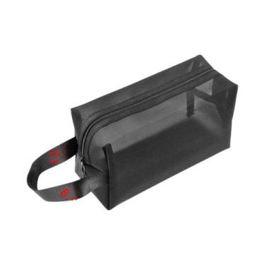 Imagem de Bolsa De Cosméticos De Viagem Em Malha Preta Com Zíper, Organizador De