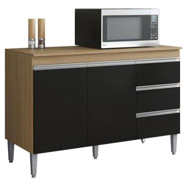 Imagem de Balcão De Cozinha Andréia Com Tampo 100 Cm Amendoa Preto - Ajl